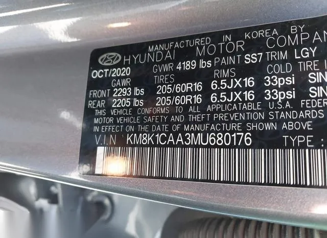 KM8K1CAA3MU680176 2021 2021 Hyundai Kona- SE 9