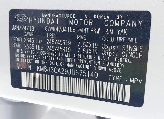 KM8J3CA29JU675140 2018 2018 Hyundai Tucson- Limited 9