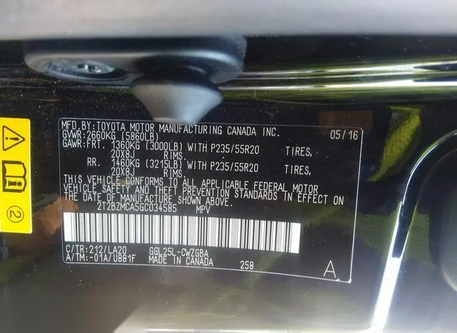 2T2BZMCA5GC034585 2016 2016 Lexus RX- 350 9