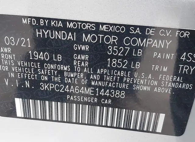 3KPC24A64ME144388 2021 2021 Hyundai Accent- SE 9