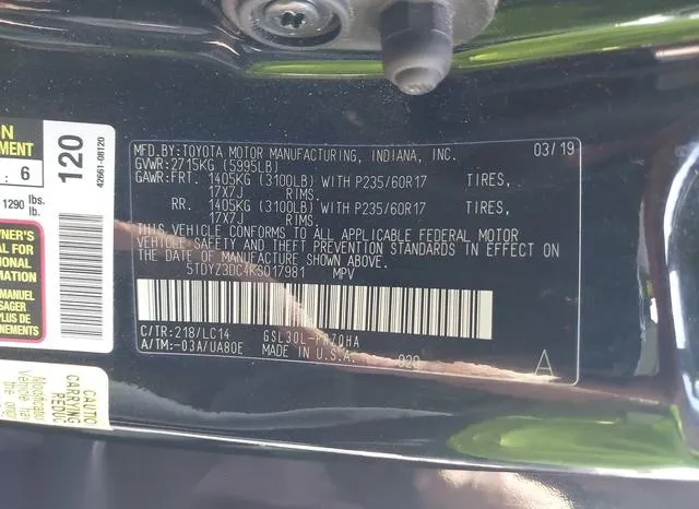 5TDYZ3DC4KS017981 2019 2019 Toyota Sienna- Xle 8 Passenger 9