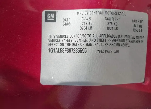 1G1AL58F387285595 2008 2008 Chevrolet Cobalt- LT 9