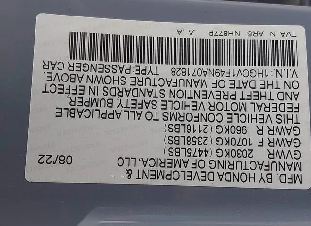 1HGCV1F49NA071828 2022 2022 Honda Accord- Sport Special Edi 9