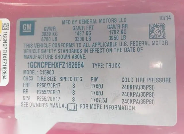 1GCNCPEHXFZ182864 2015 2015 Chevrolet Silverado 1500- WT 9