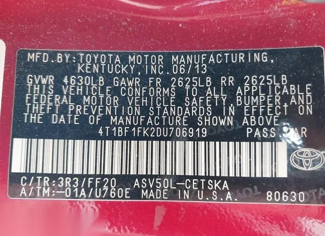 4T1BF1FK2DU706919 2013 2013 Toyota Camry- SE 9