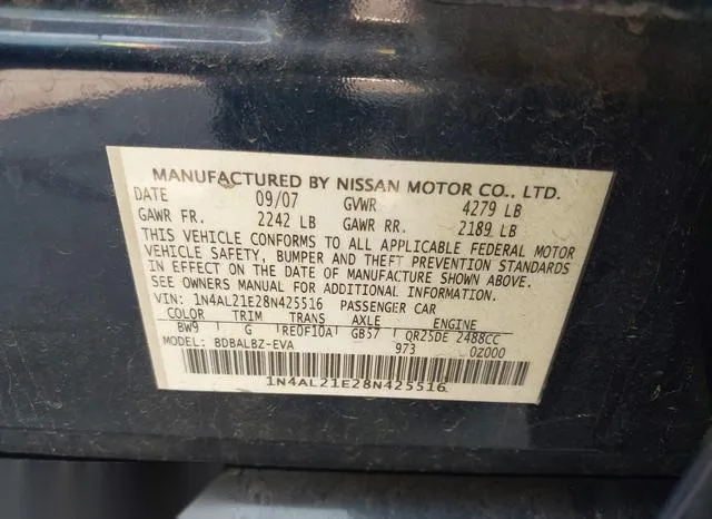 1N4AL21E28N425516 2008 2008 Nissan Altima- 2-5 S 9