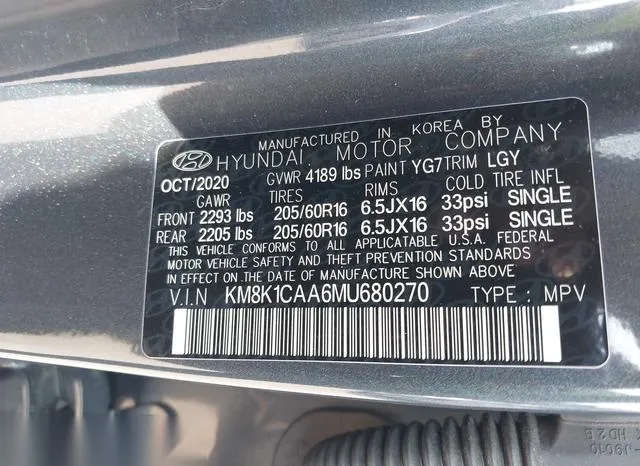 KM8K1CAA6MU680270 2021 2021 Hyundai Kona- SE 9