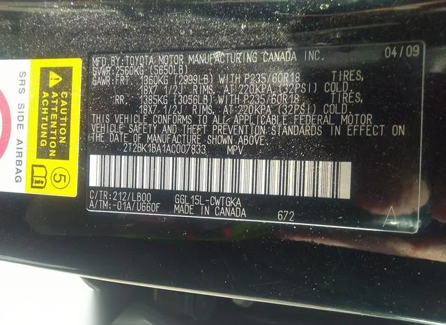 2T2BK1BA1AC007833 2010 2010 Lexus RX- 350 9