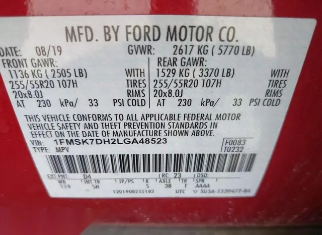 1FMSK7DH2LGA48523 2020 2020 Ford Explorer- Xlt 9