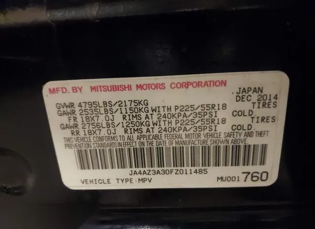 JA4AZ3A30FZ011485 2015 2015 Mitsubishi Outlander- SE 9