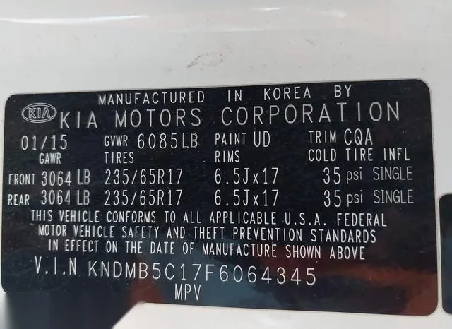 KNDMB5C17F6064345 2015 2015 KIA Sedona- LX 9