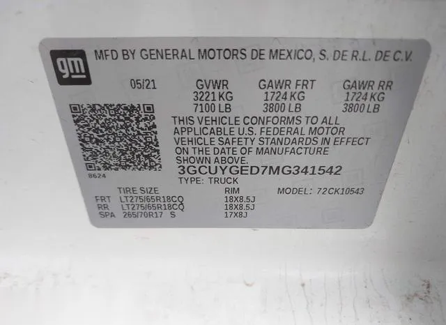 3GCUYGED7MG341542 2021 2021 Chevrolet Silverado 1500- 4Wd  S 9