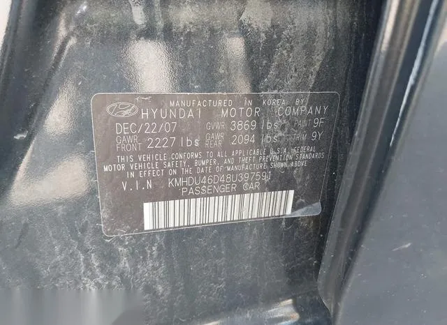 KMHDU46D48U397591 2008 2008 Hyundai Elantra- Gls/Se 9