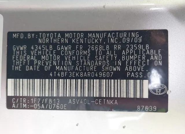 4T4BF3EK8AR049607 2010 2010 Toyota Camry- LE 9