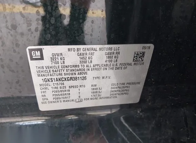 1GKS1AKCXGR381126 2016 2016 GMC Yukon- Sle 9