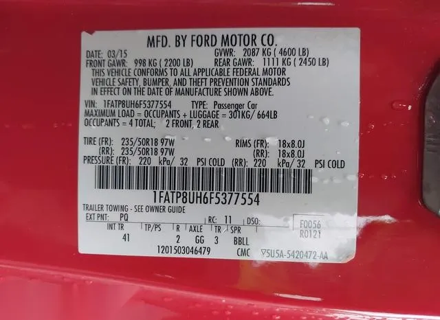 1FATP8UH6F5377554 2015 2015 Ford Mustang- Ecoboost Premium 9