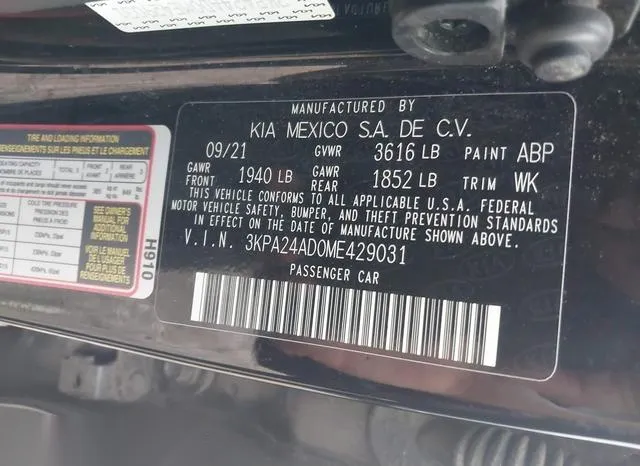 3KPA24AD0ME429031 2021 2021 KIA Rio- LX 9