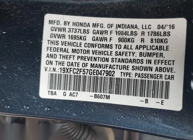 19XFC2F57GE047902 2016 2016 Honda Civic- LX 9