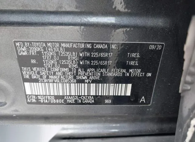 2T3H1RFV6LC085368 2020 2020 Toyota RAV4- LE 9