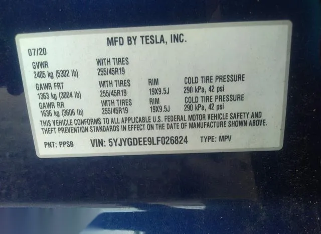 5YJYGDEE9LF026824 2020 2020 Tesla Model Y- Long Range Dual M 9