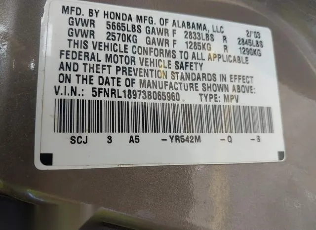 5FNRL18973B065960 2003 2003 Honda Odyssey- Ex-L 9