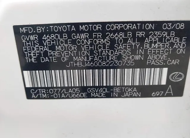 JTHBJ46G082230735 2008 2008 Lexus ES- 350 9