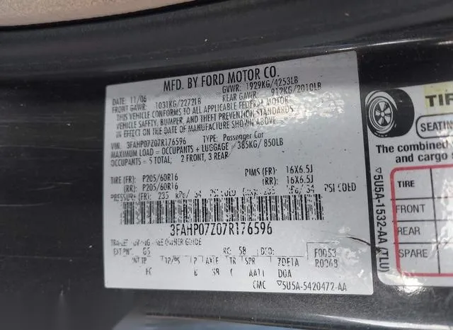 3FAHP07Z07R176596 2007 2007 Ford Fusion- SE 9