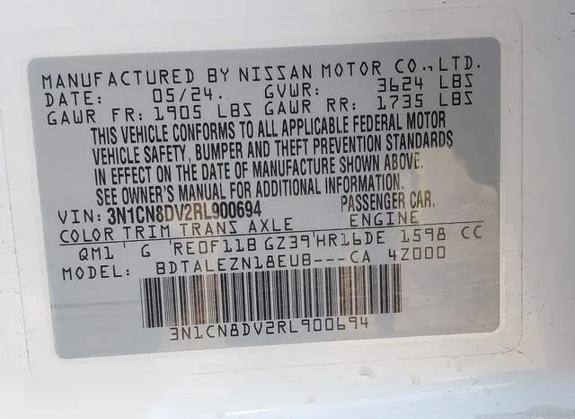 3N1CN8DV2RL900694 2024 2024 Nissan Versa- 1-6 S 9