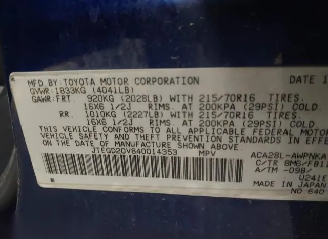 JTEGD20V840014353 2004 2004 Toyota RAV4 9