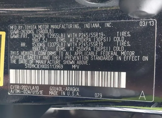 5TDYK3EHXDS113969 2013 2013 Toyota Highlander- Limited V6 9