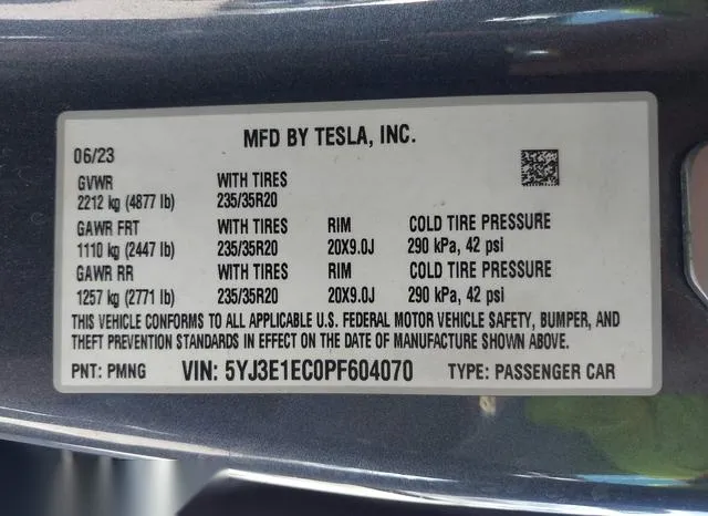 5YJ3E1EC0PF604070 2023 2023 Tesla Model 3- Performance Dual 9