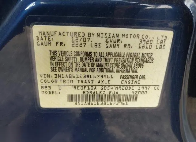 3N1AB61E38L673961 2008 2008 Nissan Sentra- 2-0S 9