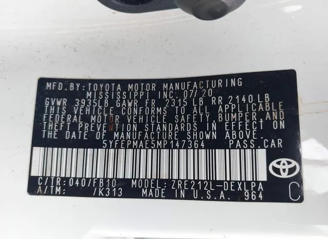 5YFEPMAE5MP147364 2021 2021 Toyota Corolla- LE 9