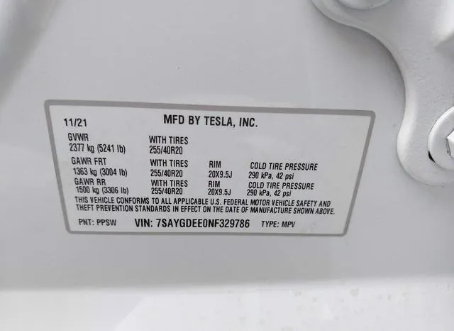 7SAYGDEE0NF329786 2022 2022 Tesla Model Y- Long Range Dual 9