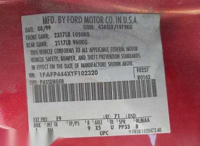 1FAFP444XYF102320 2000 2000 Ford Mustang 9