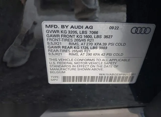 WA1VABGE8PB012261 2023 2023 Audi E-Tron- Premiumwe 9