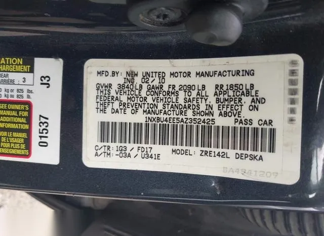 1NXBU4EE5AZ352425 2010 2010 Toyota Corolla- S 9