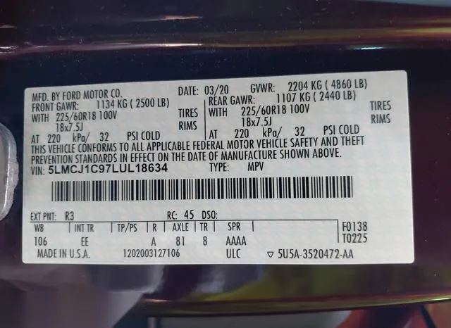 5LMCJ1C97LUL18634 2020 2020 Lincoln Corsair- Standard 9