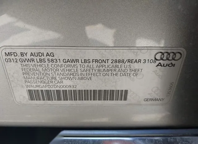 WAURGAFD2DN000932 2013 2013 Audi A8- L 3-0T 9