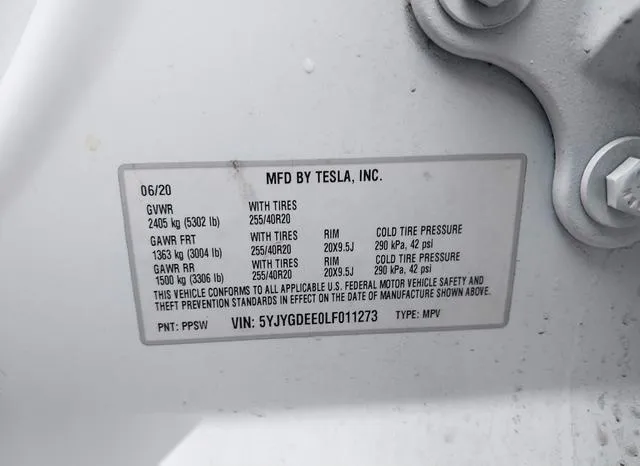 5YJYGDEE0LF011273 2020 2020 Tesla Model Y- Long Range Dual M 9