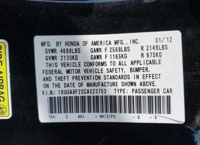 19UUA8F20CA023753 2012 2012 Acura TL- 3-5 9