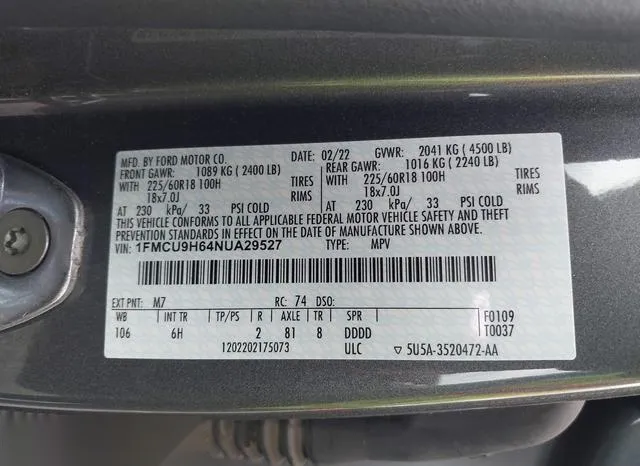 1FMCU9H64NUA29527 2022 2022 Ford Escape- Sel 9