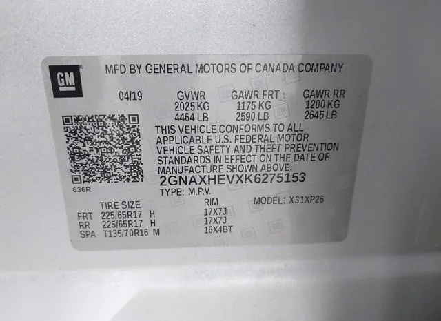 2GNAXHEVXK6275153 2019 2019 Chevrolet Equinox- LS 9