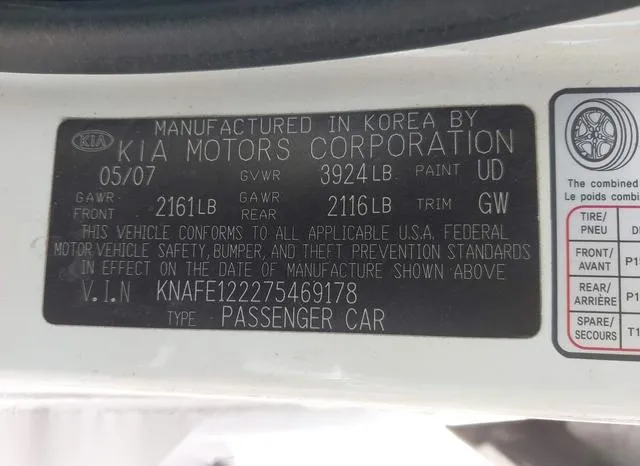 KNAFE122275469178 2007 2007 KIA Spectra- EX 9