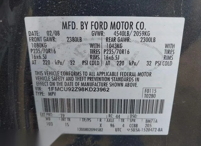 1FMCU92Z98KD23962 2008 2008 Ford Escape- Xls 9