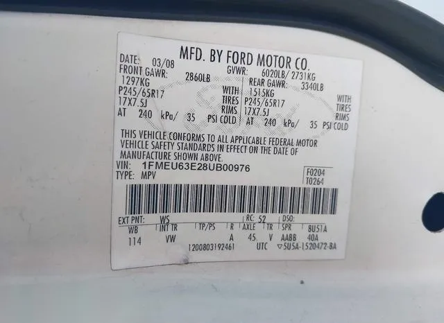 1FMEU63E28UB00976 2008 2008 Ford Explorer- Xlt 9