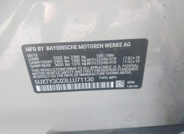 5UXTY3C03LLU71130 2020 2020 BMW X3- Sdrive30I 9