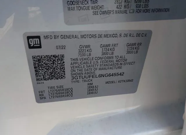 3GTUUFEL6NG645542 2022 2022 GMC Sierra- 1500 4Wd  Short Box 9