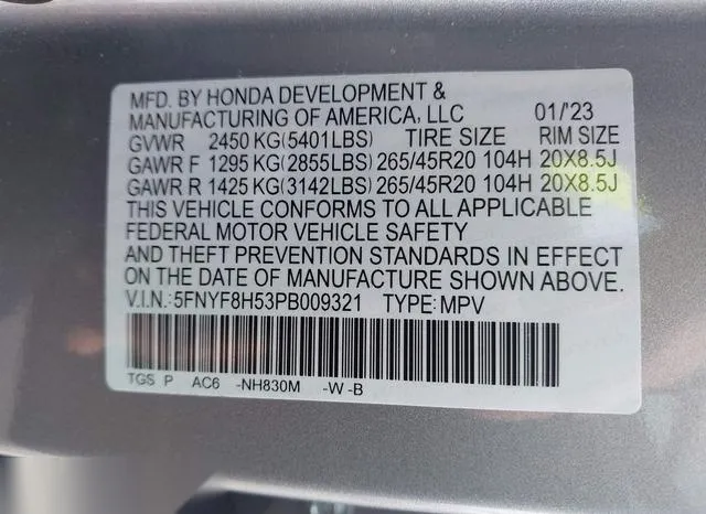 5FNYF8H53PB009321 2023 2023 Honda Passport- Awd Ex-L 9