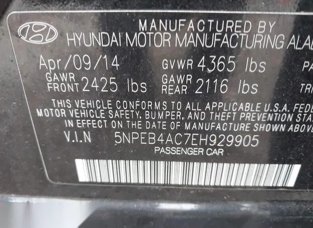 5NPEB4AC7EH929905 2014 2014 Hyundai Sonata- Gls 9